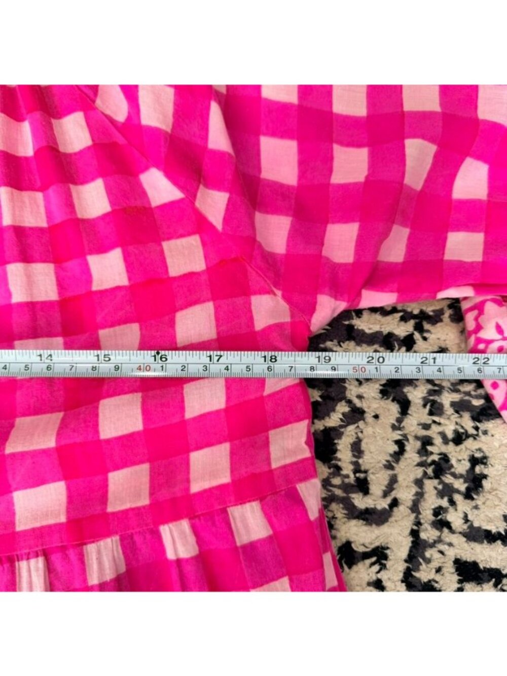 SZ Blockprints Priya Hot Pink Gingham Cotton Tiered Dress Women's Size M - Picture 11 of 12